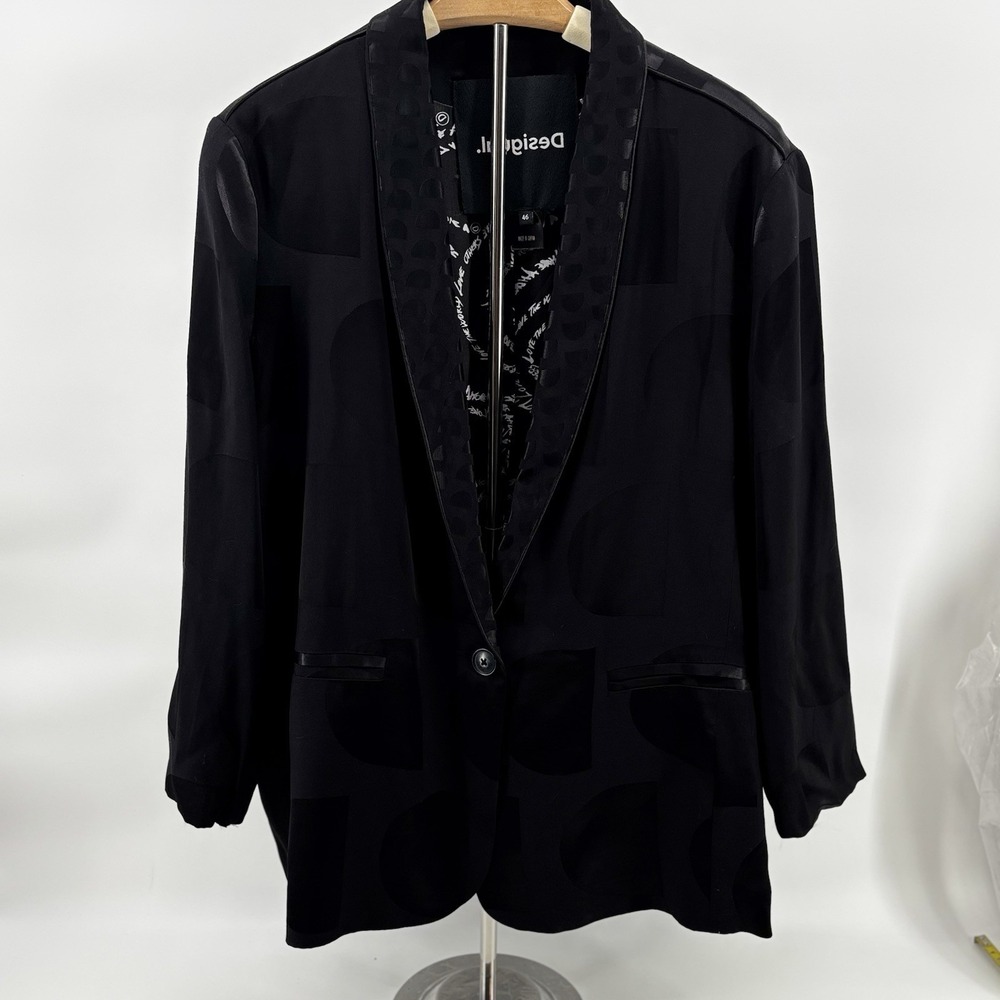 Desigual Women's Black Blazer Silky Geometric 46 Designer Wedding Soft